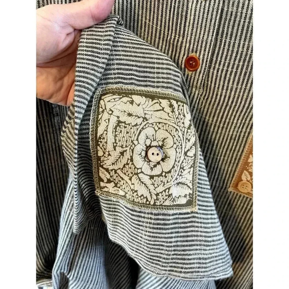 Vintage PEAR Brand Women's Maxi Cotton Dress Size M Striped buttons applique USA - Picture 5 of 7